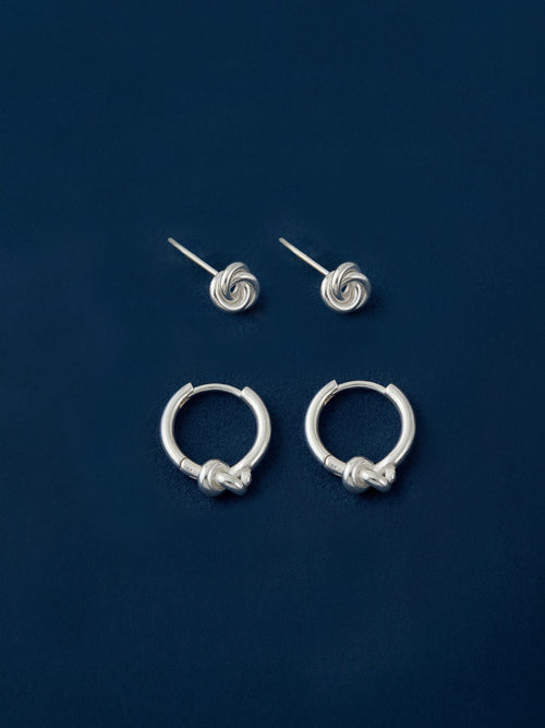 Sterling Silver-Plated Knot Hoop Earrings 2-Pack