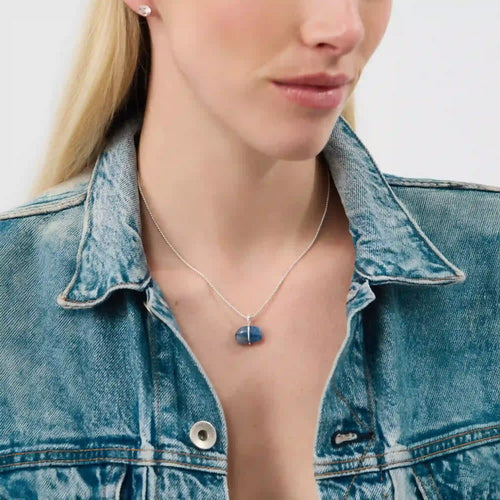 Sterling Silver-Plated Blue Quartz Pendant Necklace