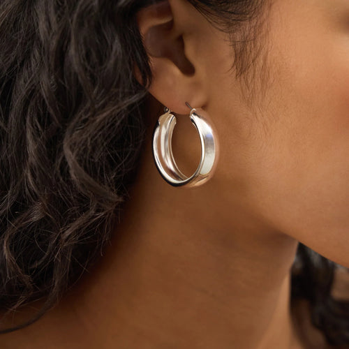 Chunky Hoop Earrings Silver