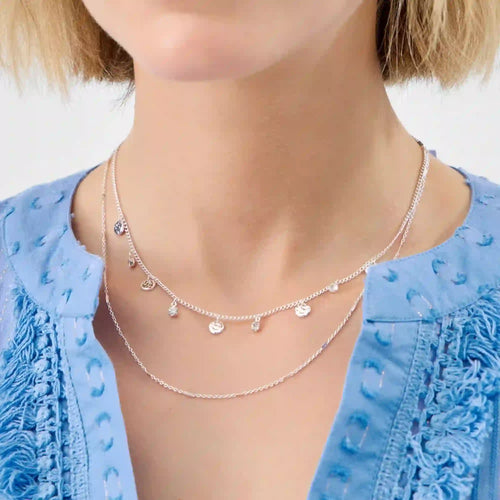 Textured Disc Layered Necklace Silver