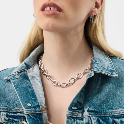 Chunky Oval Link Chain Necklace Silver