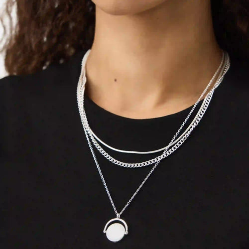Spinner Pendant Necklaces Silver Pack of 3