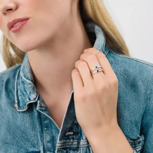 Sterling Silver-Plated Mixed Stone Rings Silver Pack Of 3