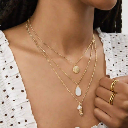 Shell Pearl Pendant Necklaces Pack of 3