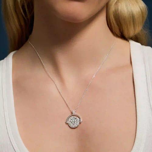 Sterling Silver-Plated Coin Spinner Pendant Necklace