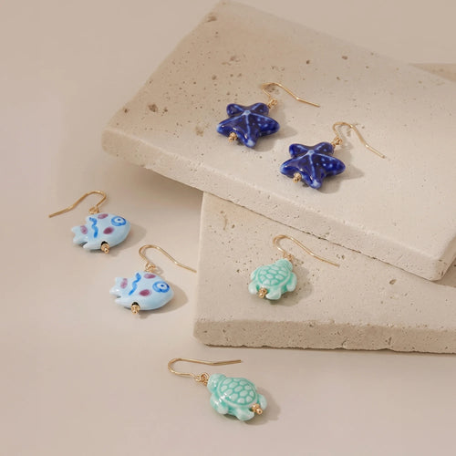 Sea Life Ceramic Drop Earrings Pack of 3