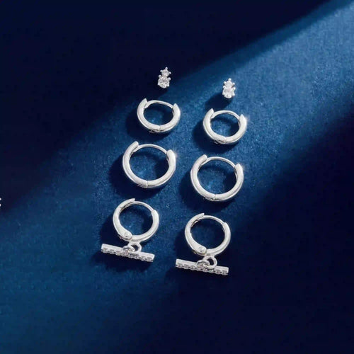 Sterling Silver-Plated T-Bar Hoop Earrings Pack Of 4