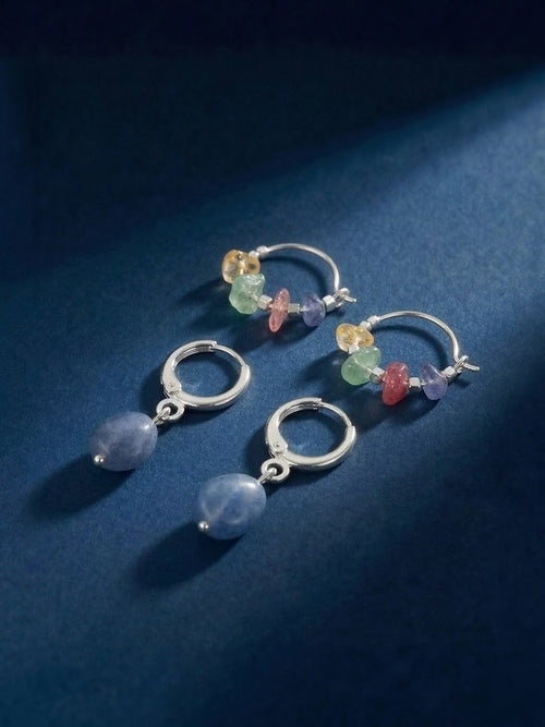 Sterling Silver-Plated Aventurine Hoop Earrings 2-Pack