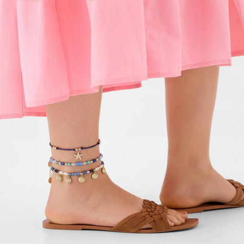 Charm Beaded Anklets Pack of 3