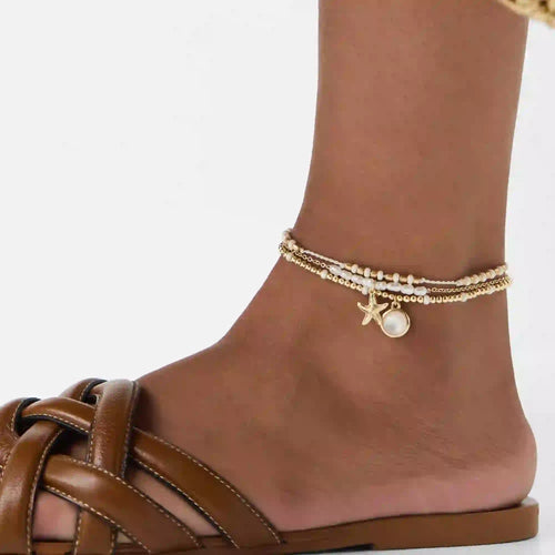 Starfish Pearl Anklets Pack of 3