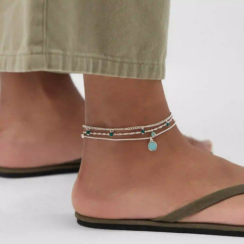 Stone Charm Anklets Pack of 3