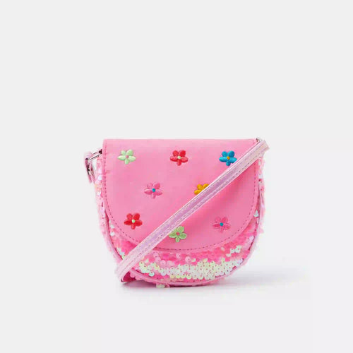 Girls Floral Embroidered Sequin Sling Bag