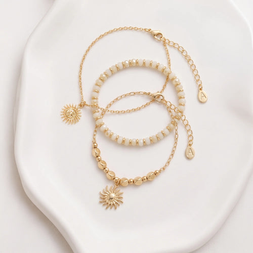 Sun Charm Beaded Anklets Pack of 3