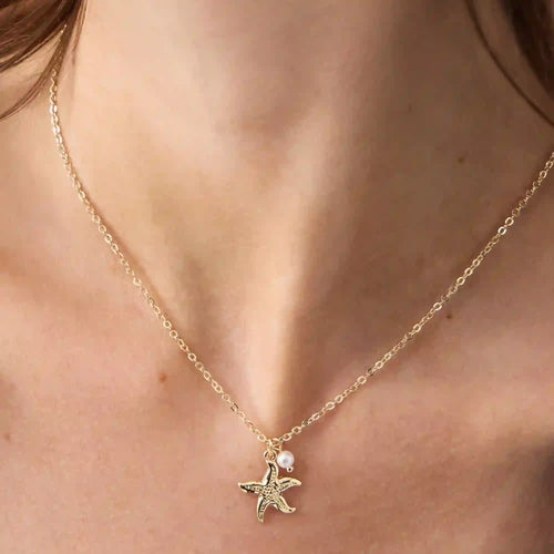 Starfish Pearl Pendant Necklace