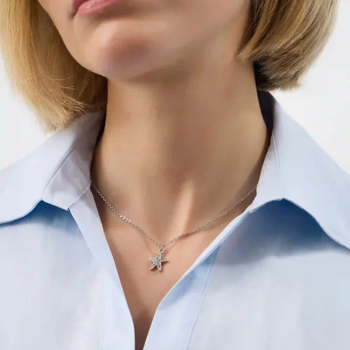 Diamanté Starfish Pendant Necklace Silver
