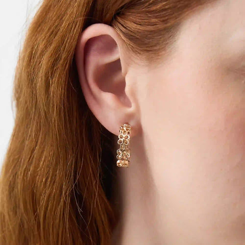 Flower Cut Out Hoop Earrings Gold