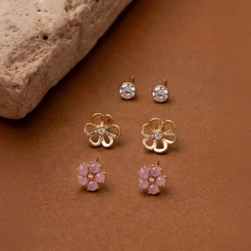 Flower Stud Earrings Pack of 3