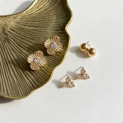 Clove Stud Earrings Gold Pack of 3