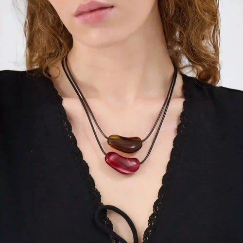 Pebble Pendant Cord Necklace Pack of 2