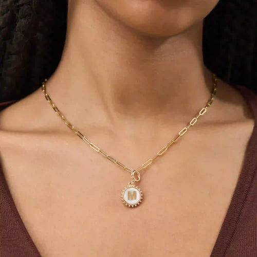 Initial (M) Pearl Coin Jewellery Charm Gold