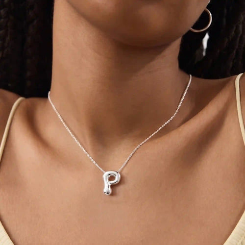 Bubble Initial (P) Pendant Necklace Silver
