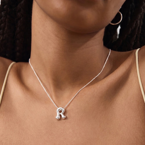 Bubble Initial (R) Pendant Necklace Silver