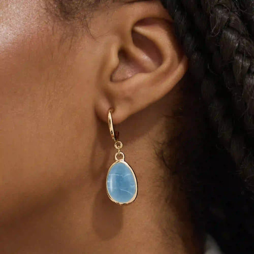 Gemstone Drop Hoop Earrings