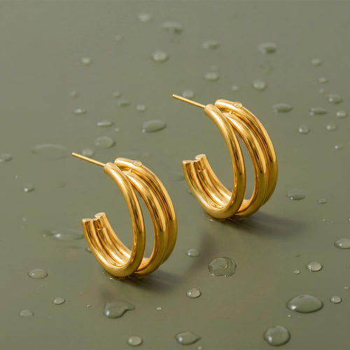 Waterproof Stainless Steel Triple Hoop Earrings