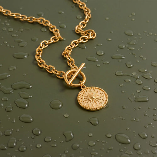 Waterproof Stainless Steel Sun Coin Pendant Necklace