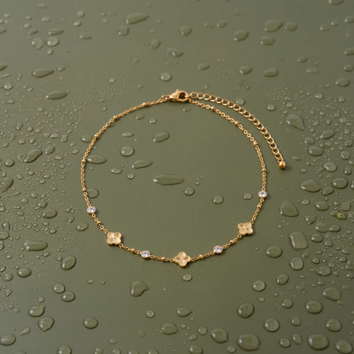 Waterproof Stainless Steel Clover Station Anklet