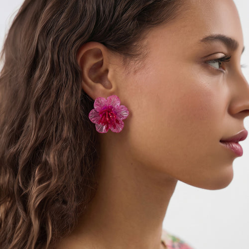 Beaded Hibiscus Stud Earrings