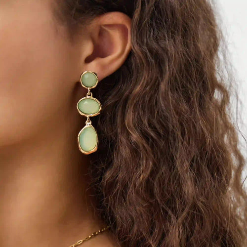 Green Triple Stone Drop Earrings
