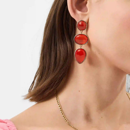 Orange Triple Stone Drop Earrings