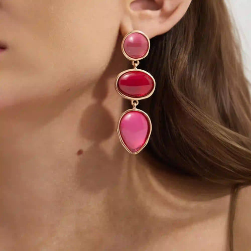 Pink Triple Stone Drop Earrings