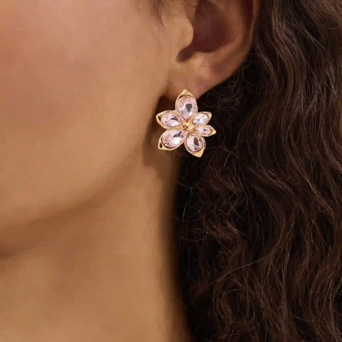Gemstone Flower Stud Earrings