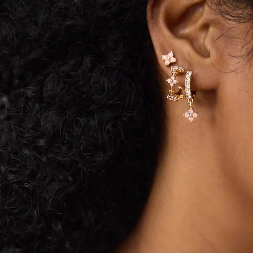 Pink Flower Stud & Hoop Earrings Pack of 3