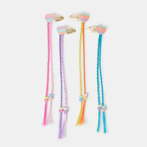 Pack of 4 Girls Rainbow Heart Fake Hair Clips