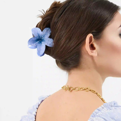 Blue Sparkle Gem Flower Claw Clip