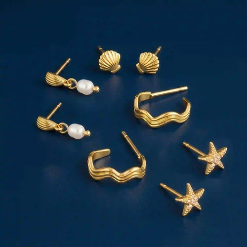 14k Gold-Plated Shell Pearl Stud & Hoop Earrings Pack Of 4