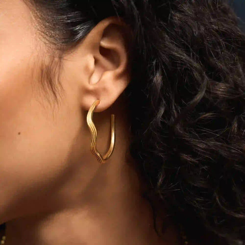 14k Gold-Plated Wave Hoop Earrings