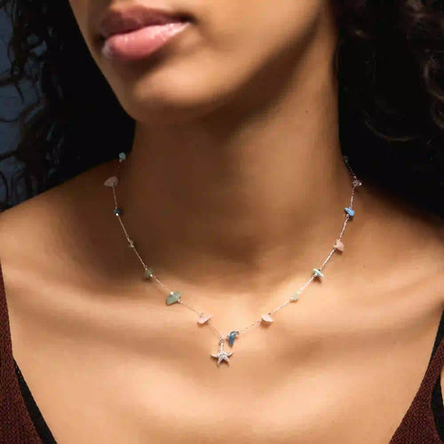 Sterling Silver-Plated Semi Precious Pendant Necklace