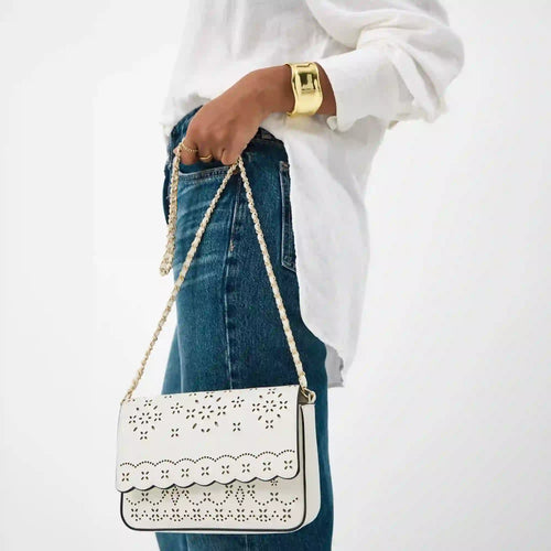 White Laser Cut Chain Sling Bag