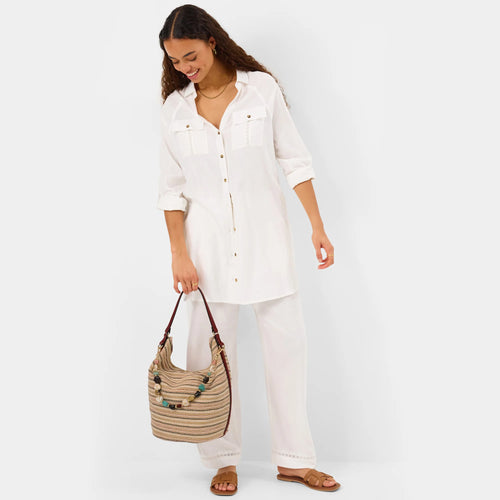 Cream Stripe Shoulder Bag With Charm