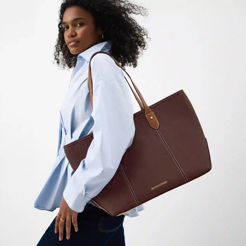 Brown Zip Top Laptop Tote Bag