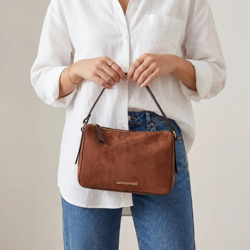 Brown Suedette Handheld Sling Bag