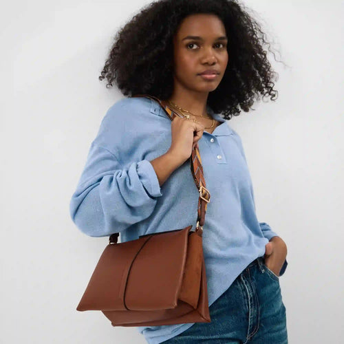 Brown Triple Gusset Zip Sling Bag
