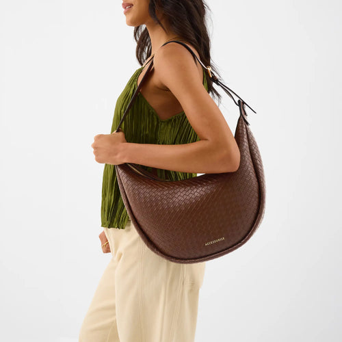 Brown Woven Scoop Shoulder Bag