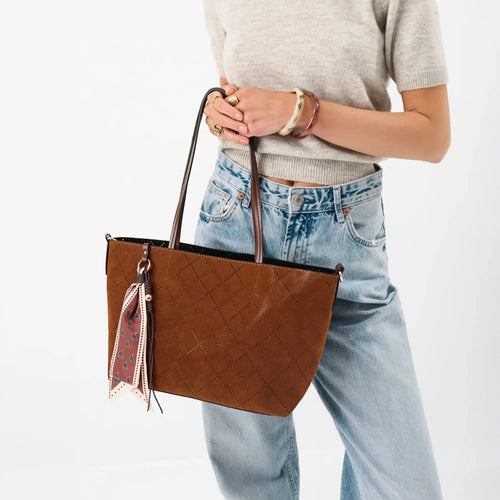 Brown Faux Suede Scarf Tote Bag