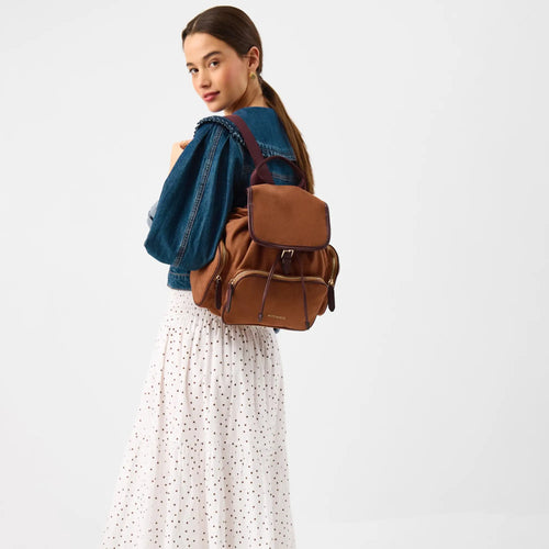Brown Multi-Pocket Faux Suede Backpack