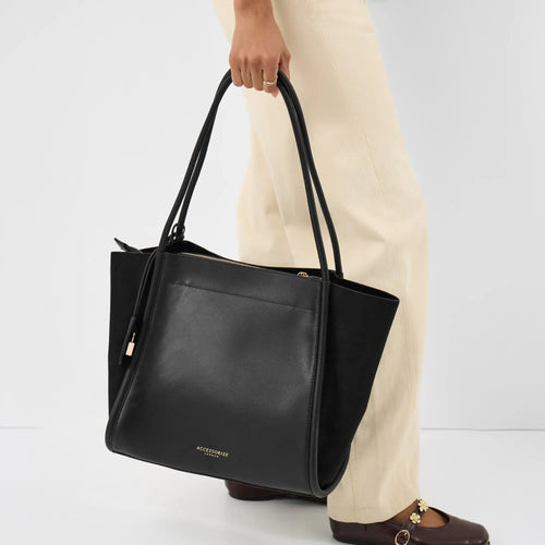 Black Padlock Charm Faux Suede Tote Bag